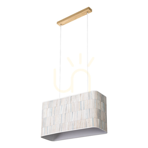 Kontrola Závěsné svítidlo Malo 2xE27 Max. 40 W, olejovaný dub / průhledný PVC kabel / vícebarevný stínidlo z tapety, 56 cm