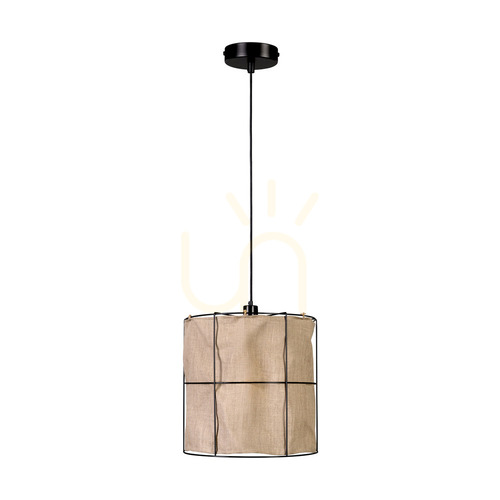 Kontrola Závěsné svítidlo Marinero, 1xE27, Max. 15W LED, černý kov / černý opletený kabel / černý kovový stínidlo s béžovým lnem, Ø 40 cm