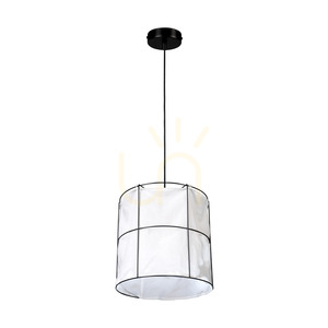 Závěsné svítidlo Marinero, 1xE27, Max. 15W LED, černý kov / černý opletený kabel / černý kovový stínidlo s bílým lnem, Ø 40 cm small 2
