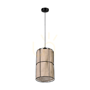 Závěsné svítidlo Marinero, 1xE27, Max. 15W LED, černý kov / černý opletený kabel / černý kovový stínidlo s béžovým lnem, Ø 20 cm small 2