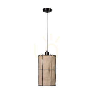 Závěsné svítidlo Marinero, 1xE27, Max. 15W LED, černý kov / černý opletený kabel / černý kovový stínidlo s béžovým lnem, Ø 20 cm small 0