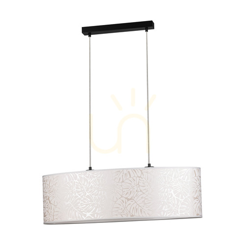 Kontrola Závěsné svítidlo Mateo, 2xE27, Max. 40 W, černý kov / průhledný PVC kabel / béžový stínidlo z tapety, 80 cm