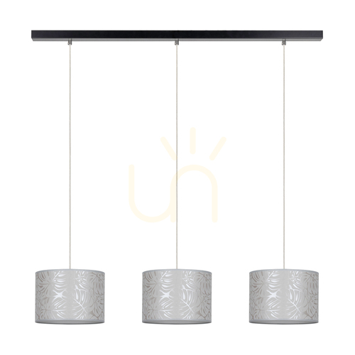 Kontrola Závěsné svítidlo Mateo, 3xE27, Max. 25 W, černý kov / průhledný PVC kabel / béžový stínidlo z tapety, 117 cm