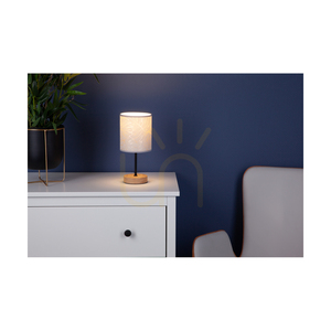 Stolní lampa Mateo, 1xE27, Max. 25 W, olejovaný dub / černý kov / černý PVC kabel / béžové stínidlo z tapety, Ø 13 cm small 1
