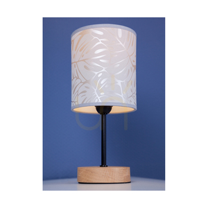 Stolní lampa Mateo, 1xE27, Max. 25 W, olejovaný dub / černý kov / černý PVC kabel / béžové stínidlo z tapety, Ø 13 cm small 2