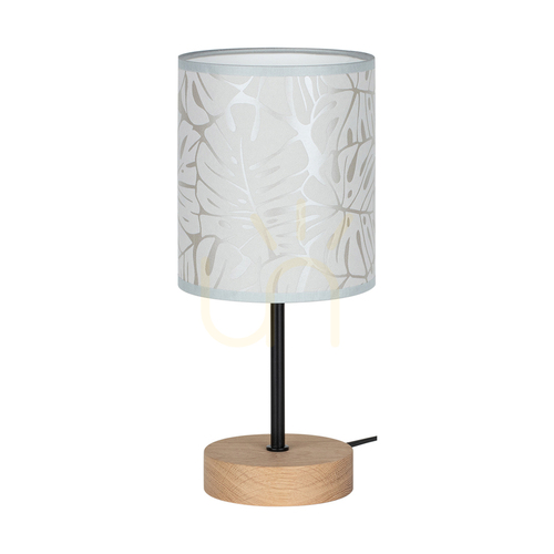 Kontrola Stolní lampa Mateo, 1xE27, Max. 25 W, olejovaný dub / černý kov / černý PVC kabel / béžové stínidlo z tapety, Ø 13 cm