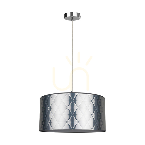 Kontrola Závěsné svítidlo Maxima, 1xE27, Max. 60 W, chromovaný kov / průhledný PVC kabel / stříbrný stínidlo, Ø 50 cm