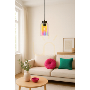 Závěsné svítidlo Meno, 1xE27, Max. 60 W, černý kov / průhledný PVC kabel / vícebarevný skleněný stínidlo, Ø 10 cm small 2
