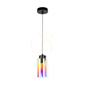 Závěsné svítidlo Meno, 1xE27, Max. 60 W, černý kov / průhledný PVC kabel / vícebarevný skleněný stínidlo, Ø 10 cm small 0