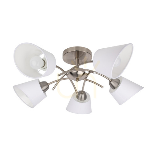 Kontrola Stropní svítidlo Mette, 5xE27, Max. 40 W, saténově matný kov/bílá, stínidlo Ø 70 cm