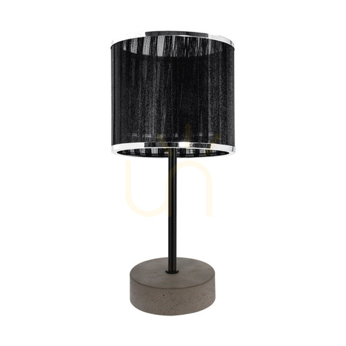 Kontrola Stolní lampa Mila, 1xE14 max.. 25 W, šedý beton / černý kov / černý PVC kabel / černý a chromový stínidlo, Ø 14 cm