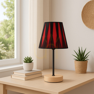 Stolní lampa Mila Wood, 1xE14, Max. 40 W, bříza/černý kov/černý PVC kabel/černý a červený stínidlo, Ø 14 cm small 1
