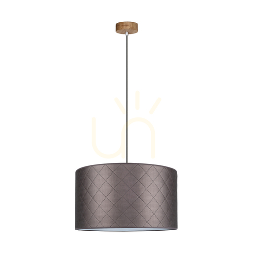 Kontrola Závěsné svítidlo Mirabella, 1xE27, max.. 60 W, olejovaný dub / antracitový opletený kabel / hnědý stínidlo Ø 50 cm