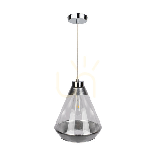 Kontrola Závěsné svítidlo Mistral, 1xE27, Max. 60 W, chromovaný kov / kabel z průhledného PVC / stříbrno-průhledný skleněný stínidlo, Ø 25 cm