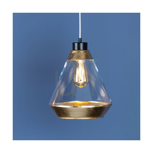 Závěsné svítidlo Mistral, 1xE27, Max. 60 W, černý kov / průhledný PVC kabel / zlatý průhledný skleněný stínidlo, Ø 25 cm small 2