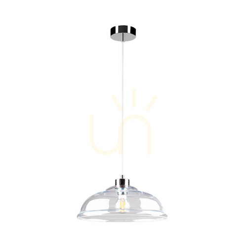 Kontrola Závěsné svítidlo Molde, 1xE27, Max. 60 W, chromovaný kov / kabel z průhledného PVC / stínidlo z průhledného skla, Ø 34 cm