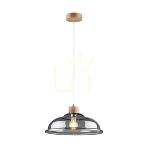 Závěsné svítidlo Molde, 1xE27, Max. 60 W, olejovaný dub / průhledný PVC kabel / stínidlo z kouřového skla, Ø 34 cm small 1