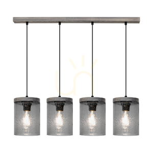 Závěsné svítidlo Monsun 4xE27 Max. 60 W, borovice mořená do šeda / černý PVC kabel / stínidlo z kouřového skla, 100 cm small 1
