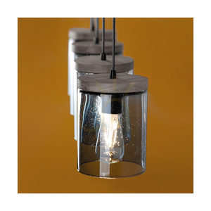 Závěsné svítidlo Monsun 4xE27 Max. 60 W, borovice mořená do šeda / černý PVC kabel / stínidlo z kouřového skla, 100 cm small 2