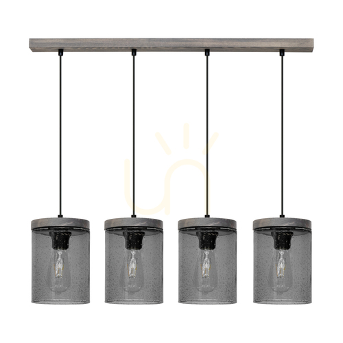 Kontrola Závěsné svítidlo Monsun 4xE27 Max. 60 W, borovice mořená do šeda / černý PVC kabel / stínidlo z kouřového skla, 100 cm