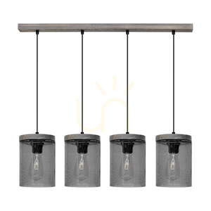 Závěsné svítidlo Monsun 4xE27 Max. 60 W, borovice mořená do šeda / černý PVC kabel / stínidlo z kouřového skla, 100 cm small 0
