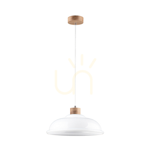 Kontrola Závěsné svítidlo Molde, 1xE27, Max. 60 W, olejovaný dub / průhledný PVC kabel / bílé skleněné stínidlo, Ø 34 cm