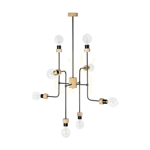 Kontrola Stropní svítidlo Montix, 8xE27, Max. 40 W, olejovaný dub/černý kov, Ø 73 cm