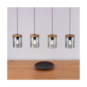 Závěsné svítidlo Monsun 4xE27 Max. 60 W, borovice mořená do hněda / černý PVC kabel / stínidlo z kouřového skla, 100 cm small 2