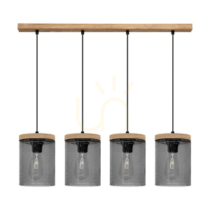 Závěsné svítidlo Monsun 4xE27 Max. 60 W, borovice mořená do hněda / černý PVC kabel / stínidlo z kouřového skla, 100 cm small 0