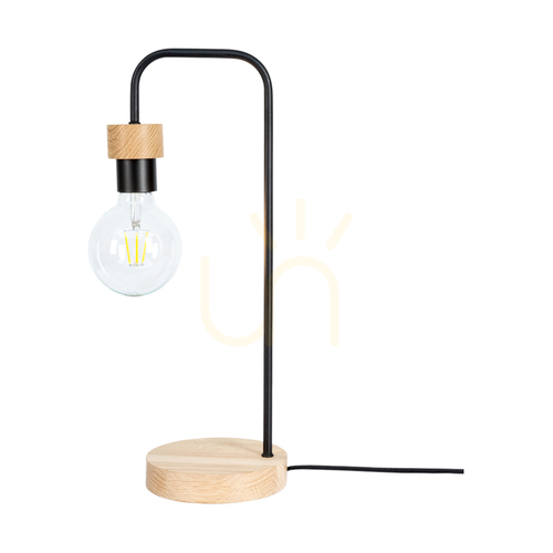 Kontrola Stolní lampa Muriel, 1xE27, Max. 25 W, olejovaný dub / černý kov / černý opletený kabel, 20 cm