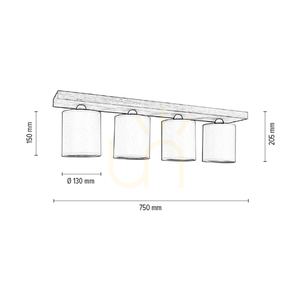 Stropní svítidlo Morris 4xE27 Max. 25 W, olejovaný dub / šedý stínidlo 75 cm small 2