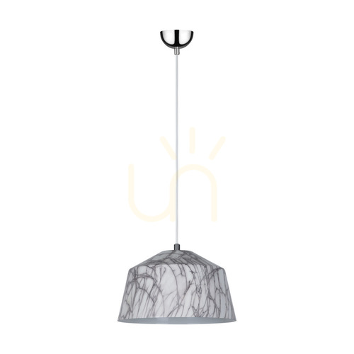 Kontrola Závěsné svítidlo Natura, 1xE27, Max. 60 W, chromovaný kov / průhledný PVC kabel / bílo-šedý kovový stínidlo, Ø 28 cm