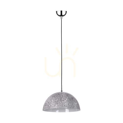 Kontrola Závěsné svítidlo Natura, 1xE27, Max. 60 W, chromovaný kov / průhledný PVC kabel / černý-bílý-šedý kovový stínidlo, Ø 36 cm