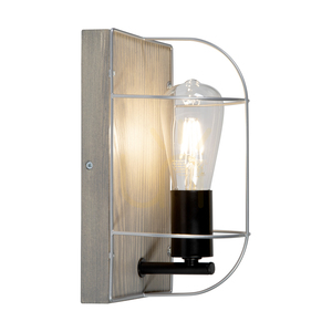Nástěnné svítidlo Netuno 1xE27 Max. 15 W LED, borovice mořená do šeda / černý kov / stříbrný kov, stínidlo 15 cm small 1
