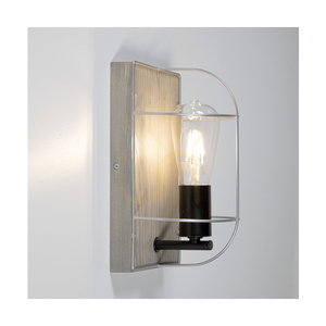 Nástěnné svítidlo Netuno 1xE27 Max. 15 W LED, borovice mořená do šeda / černý kov / stříbrný kov, stínidlo 15 cm small 3