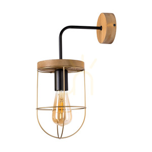 Nástěnné svítidlo Netuno, 1xE27, Max. 25 W LED, borovice mořená do hněda / černý kov / zlatý kovový stínidlo, 25 cm small 0