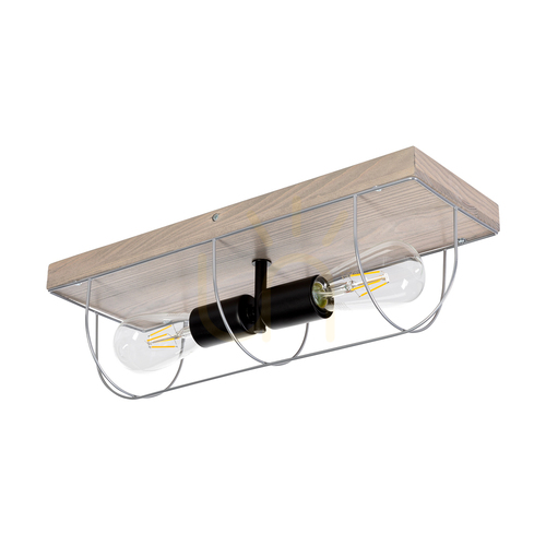 Kontrola Nástěnné / stropní svítidlo Netuno, 2xE27, max.. 15 W LED, borovice mořená do šeda / černý kov / stříbrný kov, stínidlo 46 cm