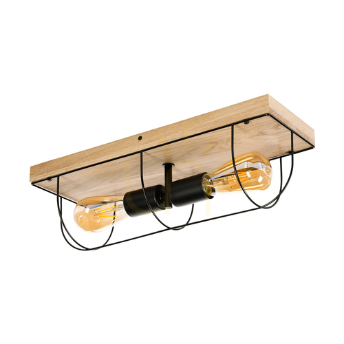 Kontrola Nástěnné / stropní svítidlo Netuno, 2xE27, max.. 15 W LED, olejovaný dub / černý kov, 46 cm