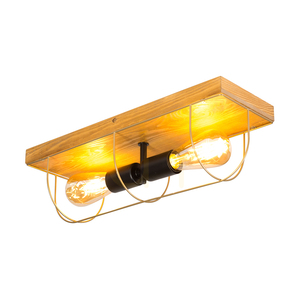 Nástěnné / stropní svítidlo Netuno, 2xE27, max.. 15 W LED, borovice mořená do hněda / černý kov / zlatý kovový stínidlo, 46 cm small 1