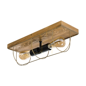 Nástěnné / stropní svítidlo Netuno, 2xE27, max.. 15 W LED, borovice mořená do hněda / černý kov / zlatý kovový stínidlo, 46 cm small 0
