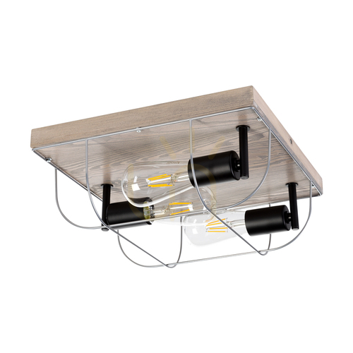 Kontrola Stropní svítidlo Netuno, 3xE27, Max. 15 W LED, mořená borovice, šedý/černý kov, stříbrný kovový stínidlo, 34 cm