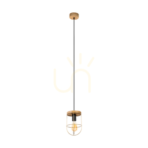 Závěsné svítidlo Netuno, 1xE27, Max. 60 W, borovice mořená do hněda / černý kov / černý PVC kabel / zlatý kovový stínidlo, Ø 15 cm small 0