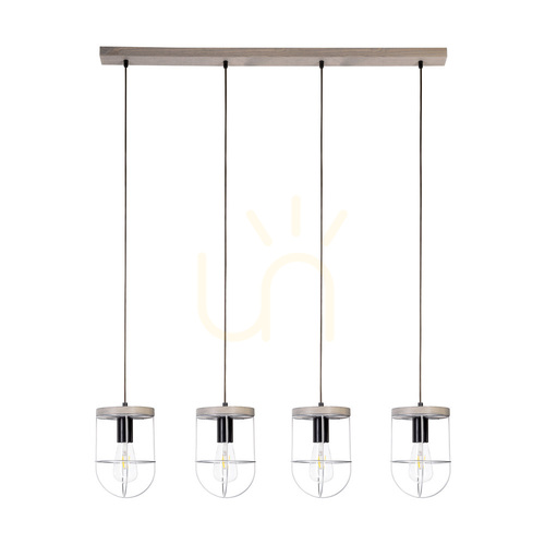 Kontrola Závěsné svítidlo Netuno 4xE27 Max. 60 W, borovice mořená do šeda / černý kov / černý PVC kabel / stříbrný kovový stínidlo, 100 cm