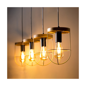 Závěsné svítidlo Netuno 4xE27 Max. 60 W, borovice mořená do hněda / černý kov / černý PVC kabel / zlatý kovový stínidlo, 100 cm small 2
