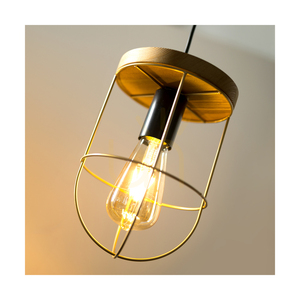 Závěsné svítidlo Netuno 3xE27 Max. 60 W, borovice mořená do hněda / černý kov / černý PVC kabel / zlatý kovový stínidlo Ø 50 cm small 2