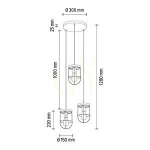 Závěsné svítidlo Netuno 3xE27 Max. 60 W, borovice mořená do hněda / černý kov / černý PVC kabel / zlatý kovový stínidlo Ø 50 cm small 4