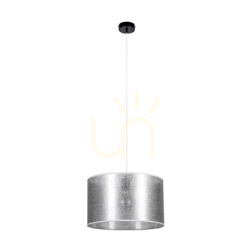 Kontrola Závěsné svítidlo Nevoa, 1xE27, Max. 60 W, černý kov / průhledný PVC kabel / stříbrný stínidlo, Ø 40 cm
