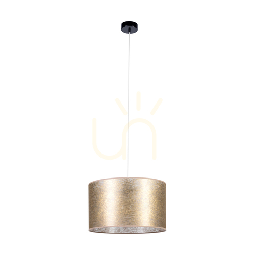 Kontrola Závěsné svítidlo Nevoa, 1xE27, Max. 60 W, černý kov / průhledný PVC kabel / zlatý stínidlo, Ø 40 cm