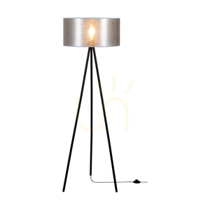Stojací lampa Nevoa 1xE27 Max. 40 W, černý kov / černý PVC kabel / stříbrný stínidlo, Ø 50 cm small 1