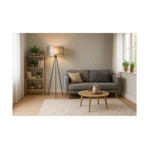 Stojací lampa Nevoa 1xE27 Max. 40 W, černý kov / černý PVC kabel / stříbrný stínidlo, Ø 50 cm small 3